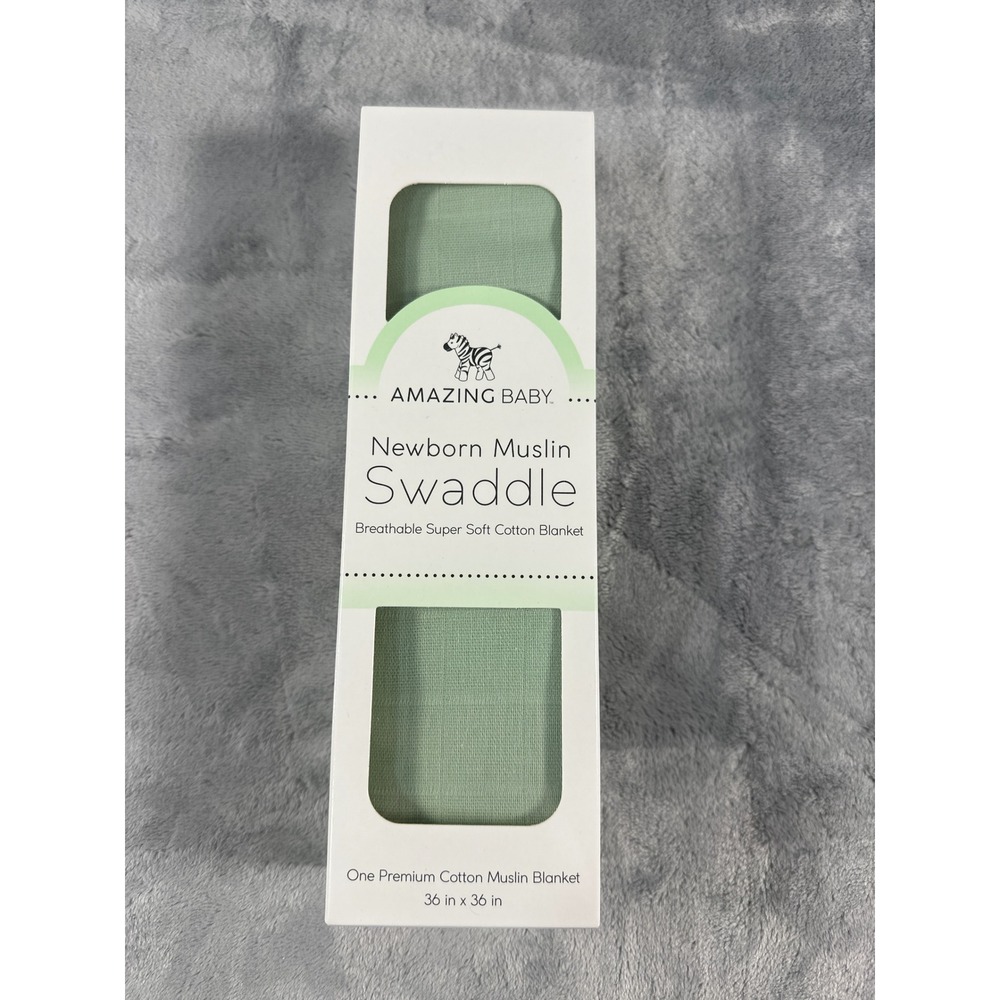 Amazing Baby Newborn Muslin Swaddle Sage Green Cotton Blanket 36x36 NIB